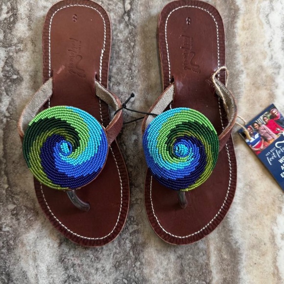 NWT- Multicolored Beaded Leather Sandals- Her Best Foot Forward - Picture 1 of 2